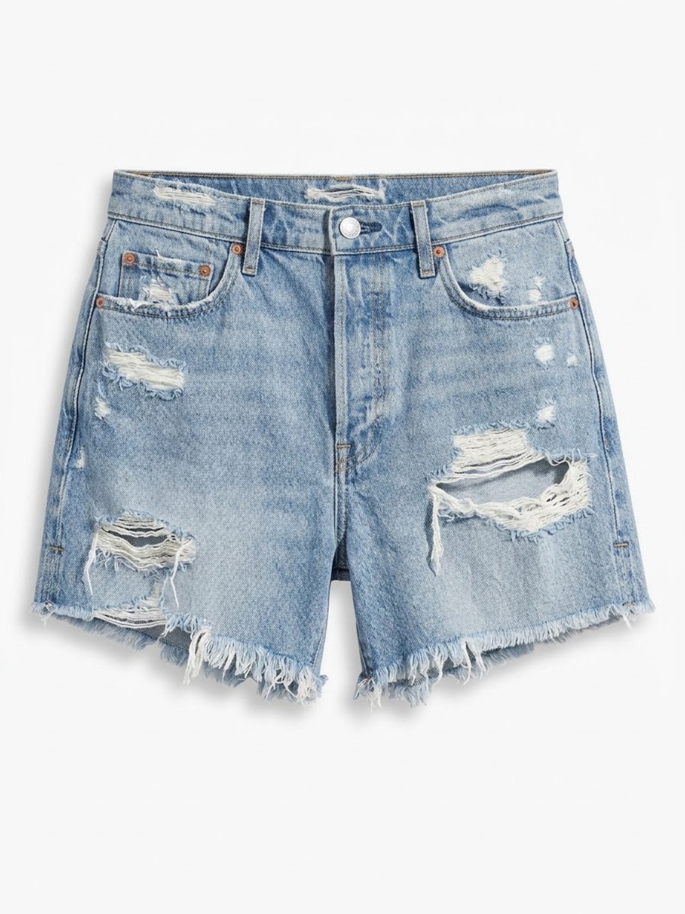 Garage Vintage Cut Off Denim Distressed High-Rise Button Fly Shorts